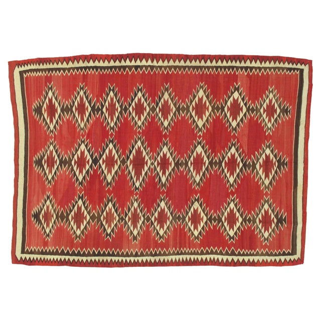 Authentic Navajo Rug Early Red Field Geometric Textile Hand-Spun Wool Circa 1900 For Sale - Image 11 of 18
