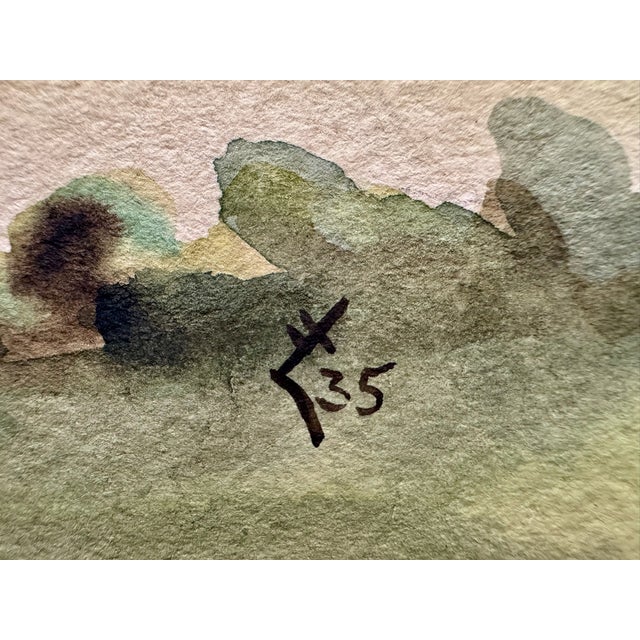 Rustic Henry Emil Salloch Original Watercolor on Paper Pastoral Valley Landscape, 1935. For Sale - Image 3 of 5