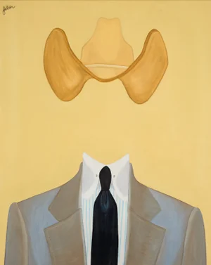 "Club in Yellow" Contemporary Original Western Surrealist Portrait Print by Daniel Falcón