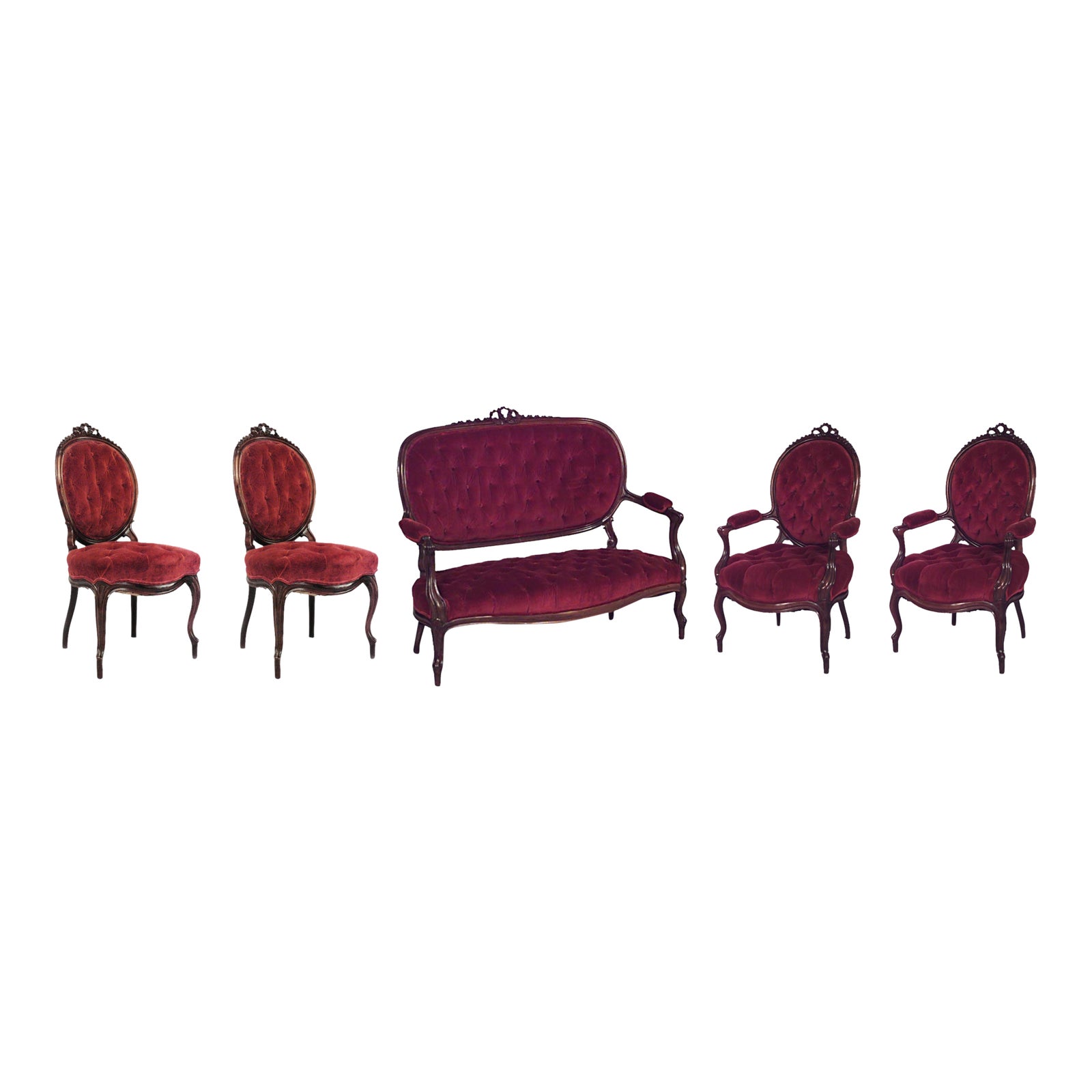 French Victorian Red Velvet Living Room Set 5 Piece Set Chairish
