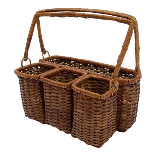 Wicker Flatware Holder With Napkin Caddy For Sale