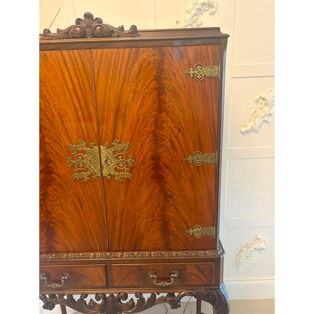 Antique Figured Mahogany Illuminated Cocktail Drinks Cabinet on Stand, 1920 For Sale - Image 12 of 16