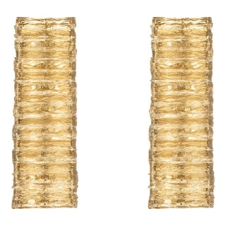 Contemporary Brass and Murano Glass Flush Mount Wall Sconces — Pair For Sale