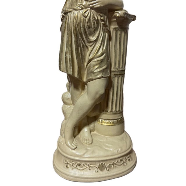 1940s Vintage Hollywood Regency Chalkware Greek Goddess W/Pipes Figurine Sculpture For Sale - Image 5 of 9