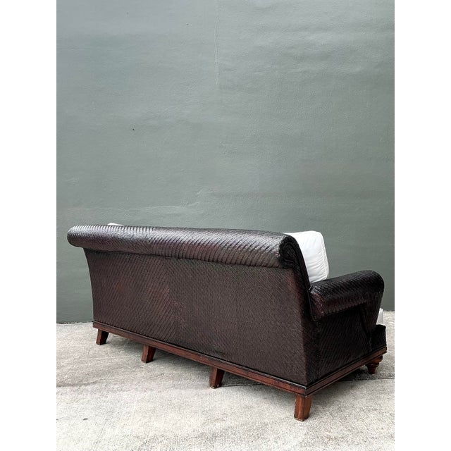 Vintage Woven Rattan Roll Arm Sofa For Sale - Image 4 of 12