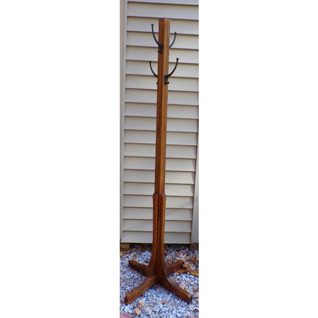 Brown Antique Mission / Arts & Crafts Solid Oak Hat Coat Rack Hall Tree For Sale - Image 8 of 10