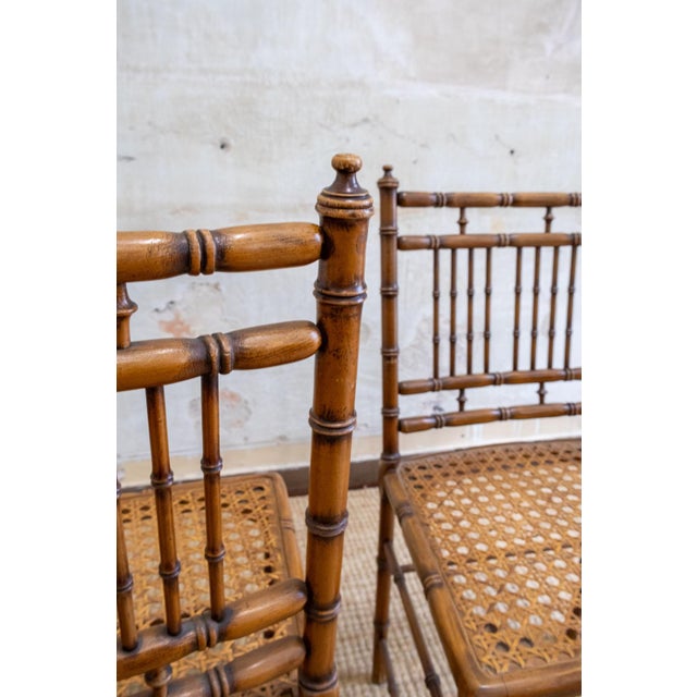1970s Faux Bamboo and Vienna Straw Dining Set, 1970s, Set of 7 For Sale - Image 5 of 9