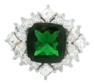 2.64 Carats Tsavorite Diamond Platinum Burst Ring, Size 6.25