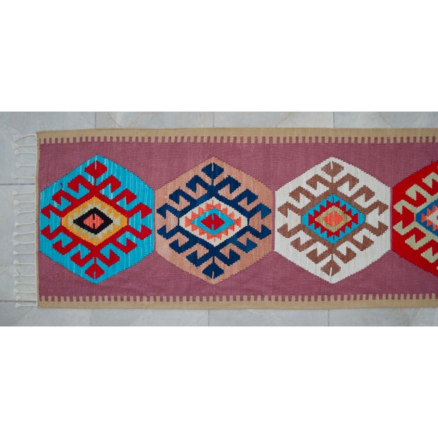 Hand Woven Silk Runner Rug . Full Tribal Design Runner Rug Narrow Runner Rug New - 2′ X 14′6″ For Sale - Image 11 of 14