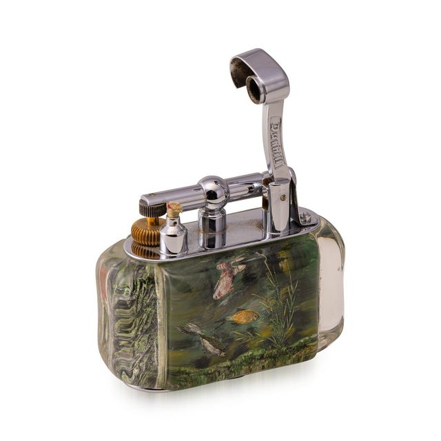 Brown Antique Tropical Aquarium Table Lighter from Dunhill, 1950 For Sale - Image 8 of 15