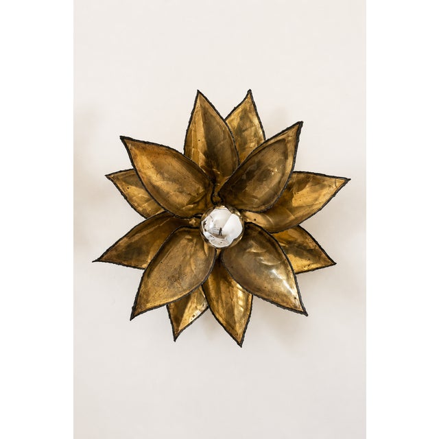 Gold Vintage Brass Wall Sconces with Floral Motif, France, 1960, Set of 2 For Sale - Image 8 of 9