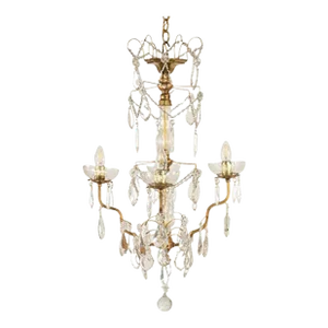 French Retro Louis XV Style Brass and Crystal Chandelier
