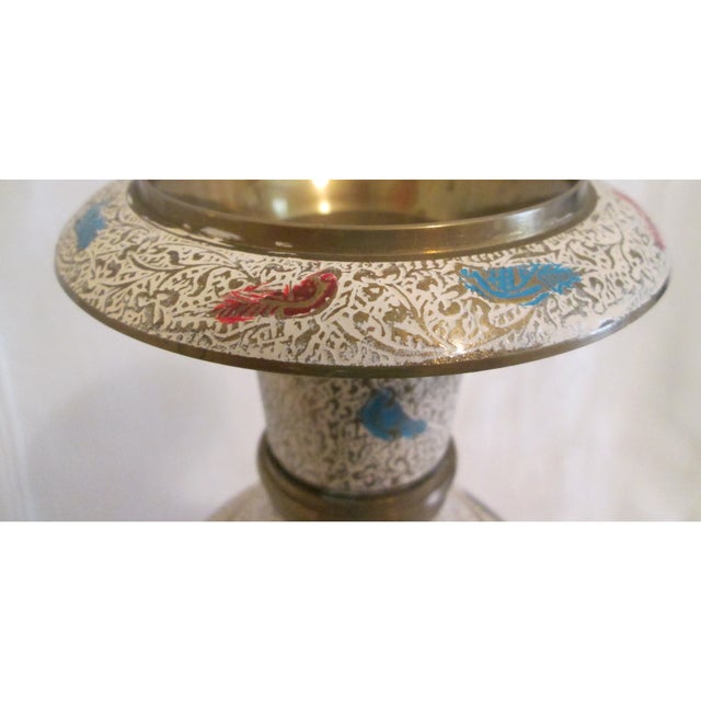 1960s Large Mid Century Indian Brass & Enamel Urn For Sale - Image 5 of 5