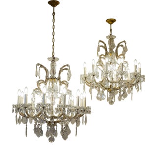 Maria Theresa Style Crystal 13-Light Chandeliers, 1930s, Set of 2 For Sale