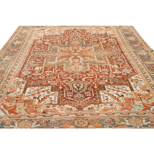 Traditional Antique Persian Heriz Handmade Medallion Red Wool Rug For Sale - Image 3 of 10