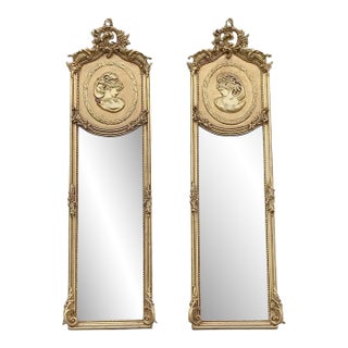 1970 Italian Rococo Gold Wood Full Length Mirrors - Pair 2 PCS For Sale
