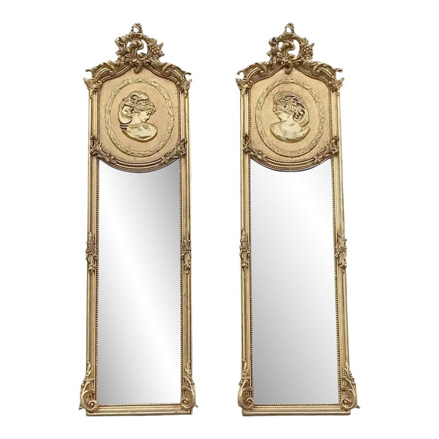 1970 Italian Rococo Gold Wood Full Length Mirrors - Pair 2 PCS For Sale
