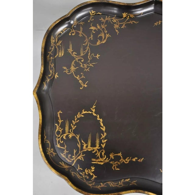 Wood Chinoiserie Faux Bamboo Brown Lacquer Scallop Tray Top Coffee Cocktail Table For Sale - Image 7 of 10