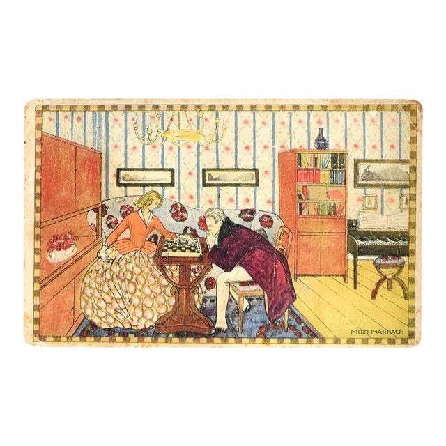 Chess Game - Original Vintage Postcard designed by Mitzi Marbach - Early 1900 Early 1900 For Sale