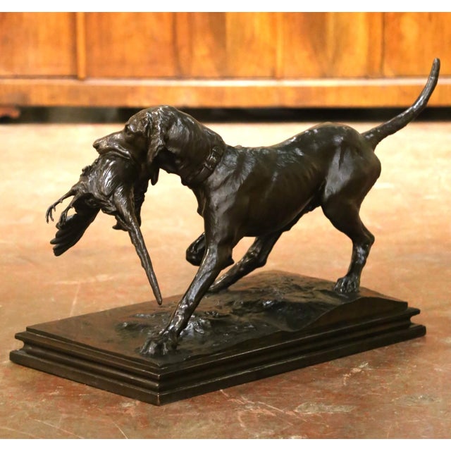 Late 19th Century German Brass & Plaster Hunting Dog Sculpture by Emil Wünsche For Sale - Image 11 of 14