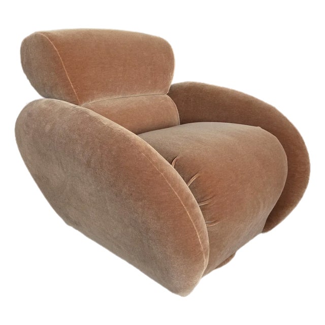 Postmodern Swivel Chair Attributed to Preview in Mohair For Sale
