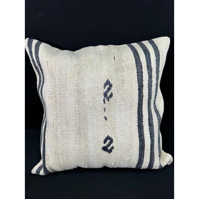 Turkish Hemp Pillow Cushion Natural Beige Black Pillow Cushion Cover 24x24 For Sale - Image 4 of 4