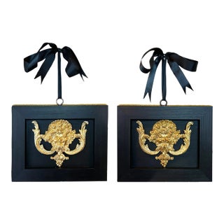 Pair of 19th Century French Gilt Metal Bacchus Plaques in Ebonized Wood Frames For Sale