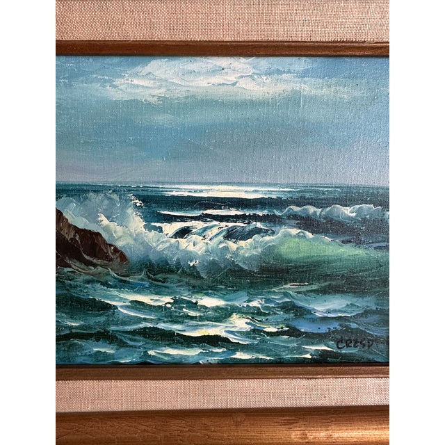 Wood Vintage Original Oil Painting; Framed Seascape by David Crespi 1960s For Sale - Image 7 of 12