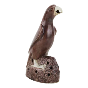 Vintage Chinese Glazed Porcelain Brown Parrot Statue