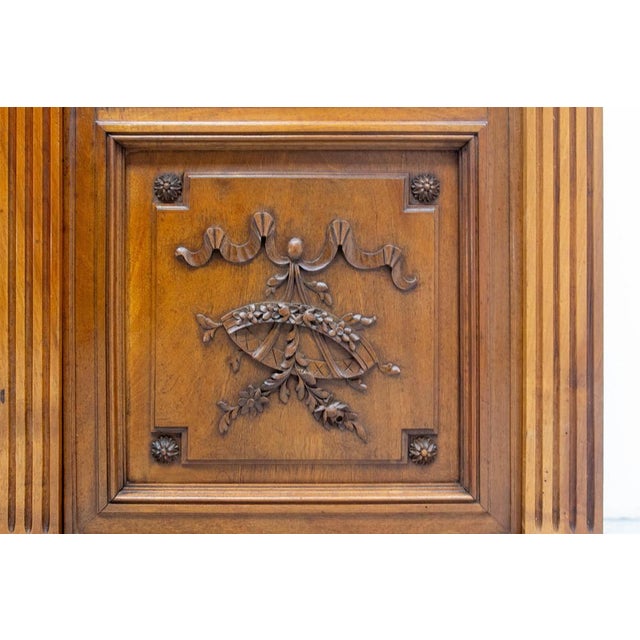 Wood French Louis XVI Oak and Walnut Three Doors Vitrine Bookcase, 1900 For Sale - Image 7 of 18