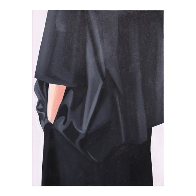 Folds in Black - Original Contemporary Figurative Fashion Oil Painting on Canvas by Darwin Estacio Martinez For Sale