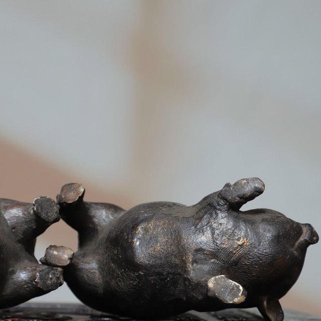 Vintage Pair of Gilt Bronze Pig Figures - Chinese Zodiac Sculptures For Sale - Image 9 of 9