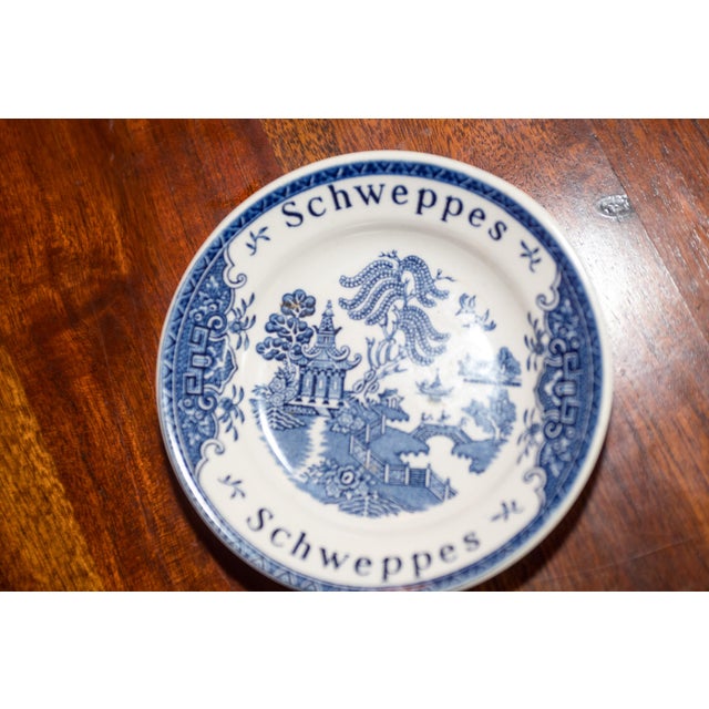 Wedgwood Vintage Schweppes Blue Willow Transferware Tip Plate Wine Coaster (4 3/4") For Sale - Image 4 of 5