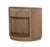 One soft-close drawer above open storage with aged bronze hardware pull