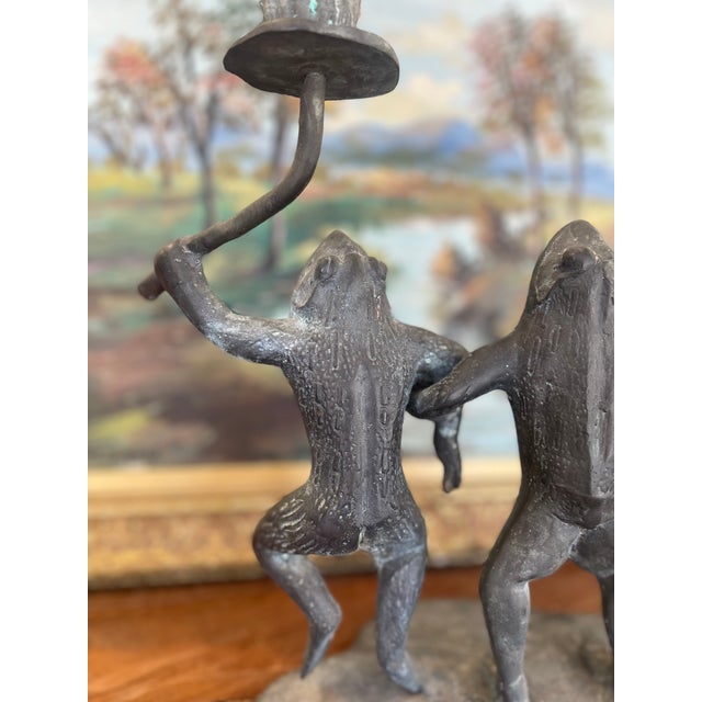 Folk Art Whimsical Vintage Dancing Frog Candelabra With Dual Candle Holders, Likely Mid-20th Century Folk Art. For Sale - Image 3 of 9
