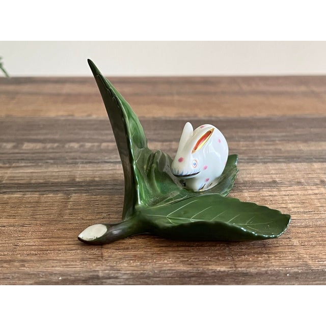 1980s 1980s Herend Porcelain Spotted Bunny on Leaf Figurine For Sale - Image 5 of 6
