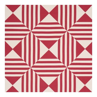 Schumacher Square In A Square Fabric in Red For Sale