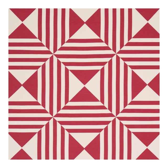 Schumacher Square In A Square Fabric in Red For Sale