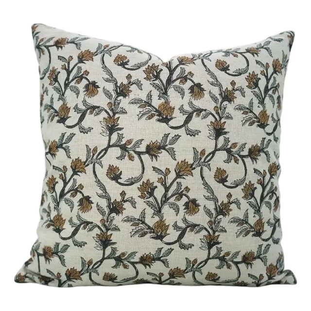 Fabdivine Handcrafted Block Print Cushion Cover 14x14 Inch Pure Linen- Pushp Varsha For Sale