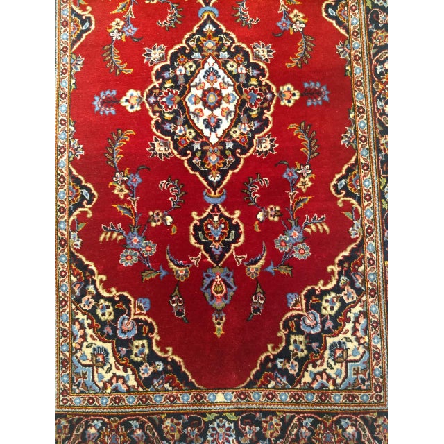 Vintage Persian Kashan Rug, Hand-Knotted Wool, Floral Pattern, Red & Navy, 4x6 For Sale - Image 10 of 17