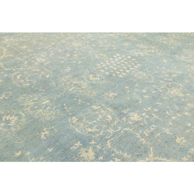 Blue Transitional Handmade Wool and Silk Rug With Floral Design For Sale - Image 9 of 10