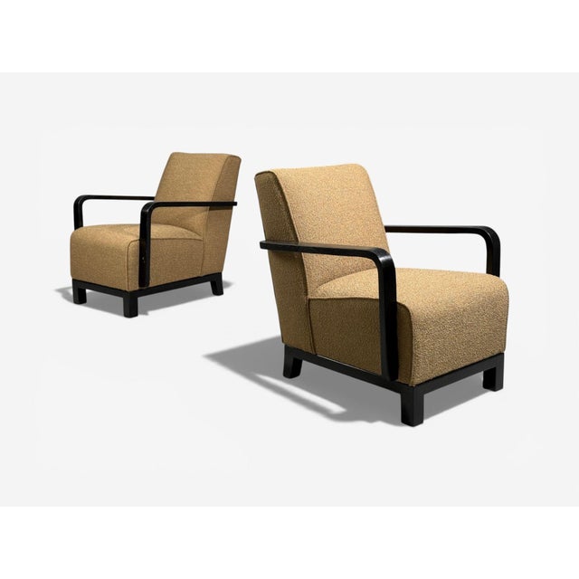 Mid-Century Modern Swedish Art Deco, Lounge Chairs, Ebonized Bentwood, Boucle, Sweden, 1940s For Sale - Image 3 of 8