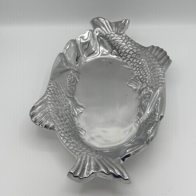 Vintage Sculptural Cast Aluminum Double Fish Serving Platter For Sale - Image 4 of 7
