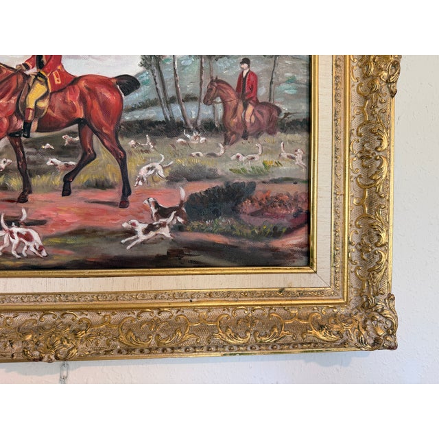 Fox Hunt Oil Painting Equestrian Scene With Horses and Hounds, Landscape For Sale - Image 9 of 11