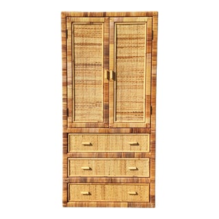Bielecky Brothers Large Rattan Armoire With Doors and Three Drawers For Sale