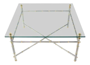 Mid-Century Modern Metal Faux Bamboo-Detailed Square Coffee Table