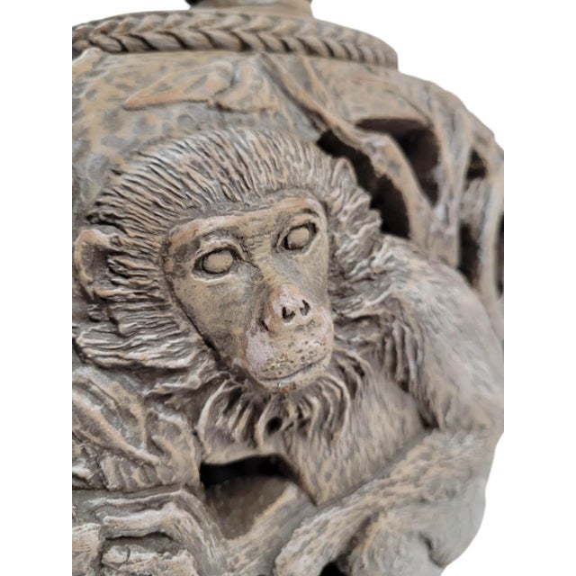 Brown Hollywood Regency Sculptural Monkey Table Lamp For Sale - Image 8 of 11