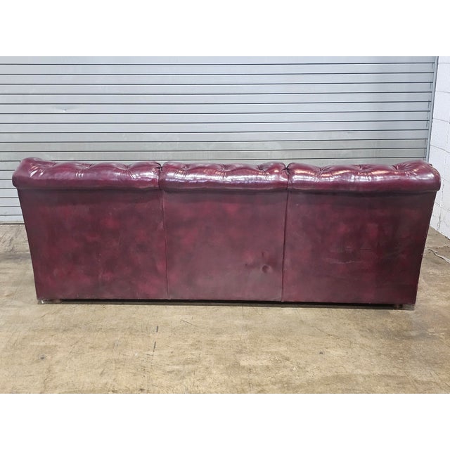 Late 20th Century Hancock & Moore Red Leather Sofa Nailhead Trim Three Cushions For Sale - Image 12 of 16