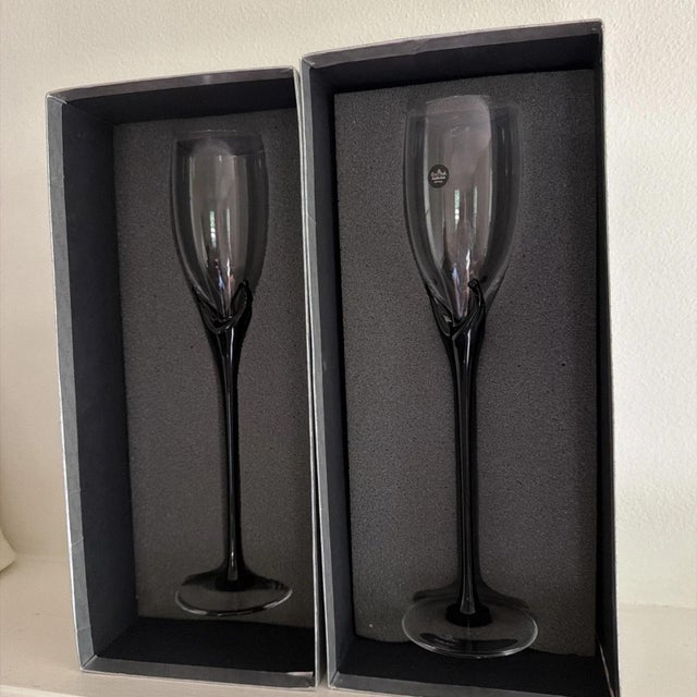 Rosenthal Pair of Vintage Rosenthal Studio Line Champagne Flutes Black Crown (with Boxes) For Sale - Image 4 of 5