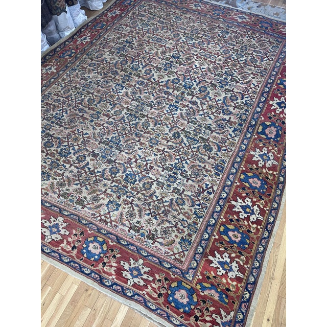 Antique Sultanabad Carpet, Handmade Persian Rug, Ivory, Blue, Green, Soft Red For Sale - Image 9 of 11